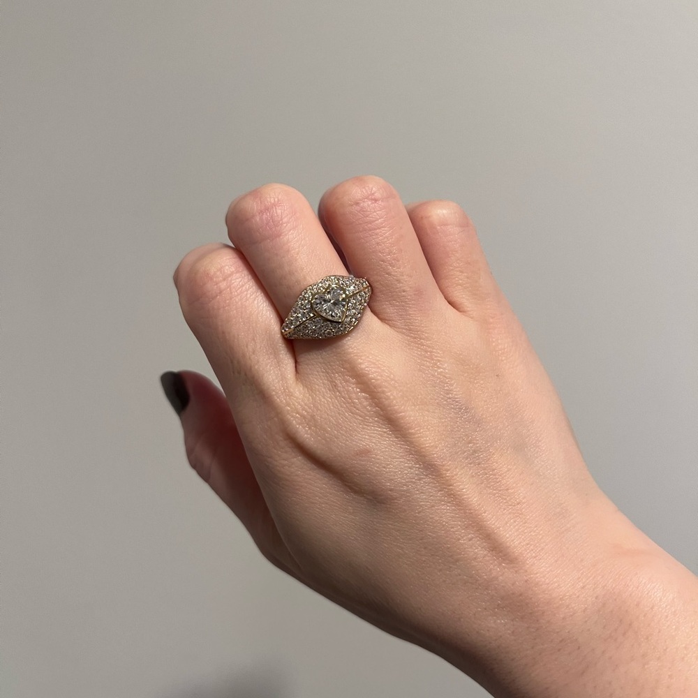 NWT Diamonique Gold Heart Fancy Diamond Ring